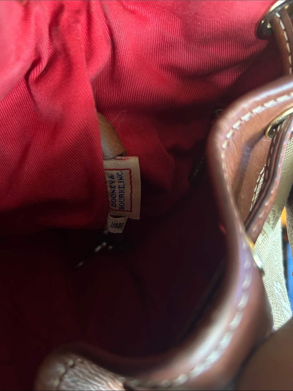 Dooney & Bourke Tan and Brown Logo Drawstring Shoulder Bag - Picture 7 of 9